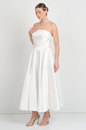 Doridorca Kadın Straplez Uzun Abiye Elbise 6068 Beyaz