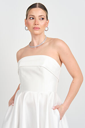 Doridorca Kadın Straplez Uzun Abiye Elbise 6068 Beyaz