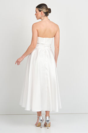 Doridorca Kadın Straplez Uzun Abiye Elbise 6068 Beyaz