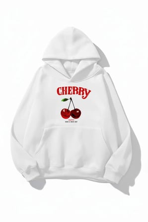 Unisex Yumuşak Dokulu 3 İplik Happy Cherry Tasarım Baskılı Oversize Sweatshirt