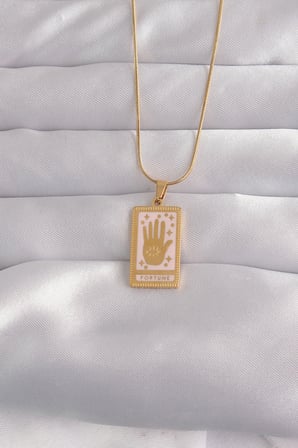 316L Çelik Gold Renk Pembe Mineli El Figür Tarot Kolye TJ-BKO9031