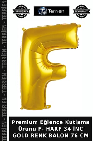 Premium Eğlence Kutlama Ürünü F- HARF 34 İNC GOLD RENK BALON 76 CM