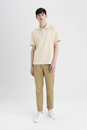DeFacto Twill Yazlık Kumaş Pantolon Tapered Fit Normal Kesim Cepli Basic Düz Keten Karışımlı Duble Paça B6585AX24SPBG395