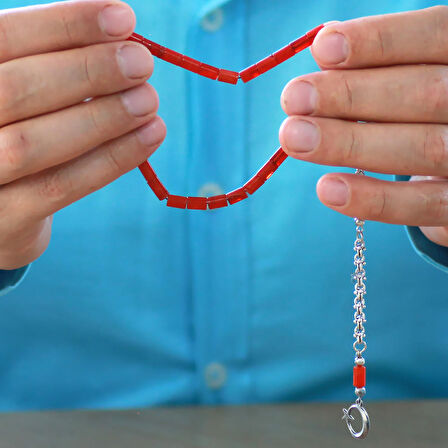 Kararmaz Metal Arnavut Püsküllü Kesme Kesim Ebruli Kırmızı Renk Bilek Boy Ateş Kehribar Tesbih