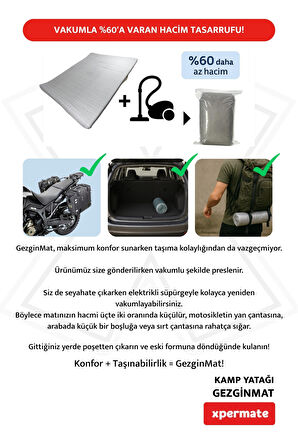 XPERMATE GezginMat Kamp Yatağı Çift kişilik Taşıma Çantalı Kamp Minderi Çadır Matı Su itici Kumaş 120x180x6cm