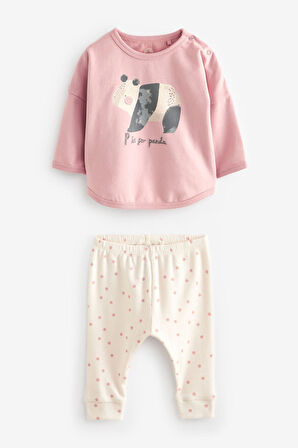 Next Baby Pamuklu Pembe Tavşan Desenli Uzun Kollu Alt Üst Takım