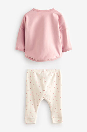 Next Baby Pamuklu Pembe Tavşan Desenli Uzun Kollu Alt Üst Takım