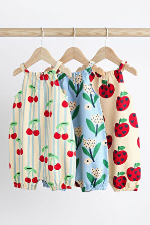Next Baby Pamuklu Kiraz Elma Desenli Askılı 3’lü Romper Set