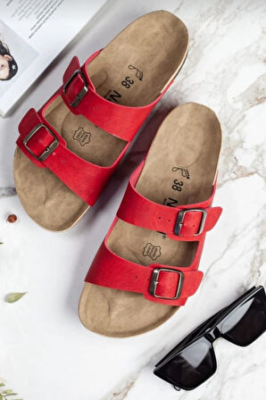 Madrid Unisex Ortopedik Tabanlı Terlik Çift Bantlı Tokalı Günlük Rahat Ev & Dışarı Terliği