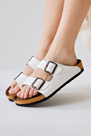 Madrid Unisex Ortopedik Tabanlı Terlik Çift Bantlı Tokalı Günlük Rahat Ev & Dışarı Terliği