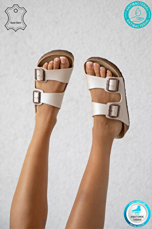 Madrid Unisex Ortopedik Tabanlı Terlik Çift Bantlı Tokalı Günlük Rahat Ev & Dışarı Terliği