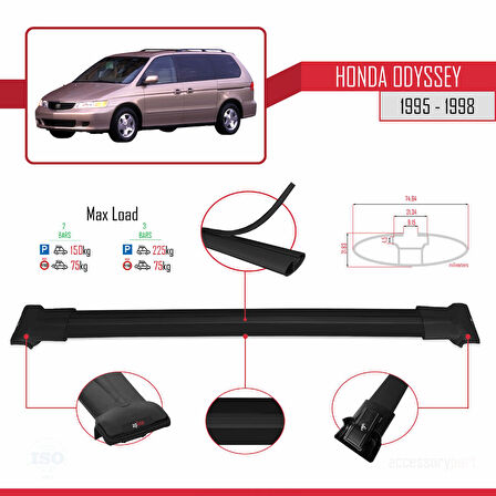 Honda Odyssey 1995-1998 Arası ile Uyumlu FLY Model Ara Atkı Tavan Barı Siyah 2 Adet