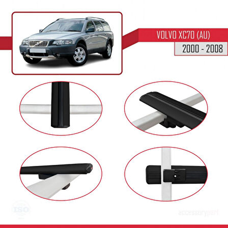 Volvo XC70 (P2) 2000-2007 Arası ile Uyumlu BASIC Model Ara Atkı Tavan Barı Siyah 2 Adet