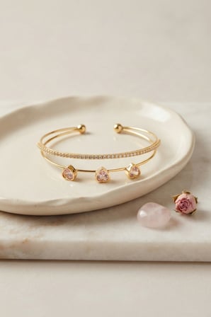 Pembe Kalp Model Zirkon Taşlı Gold Renk Kadın Bileklik