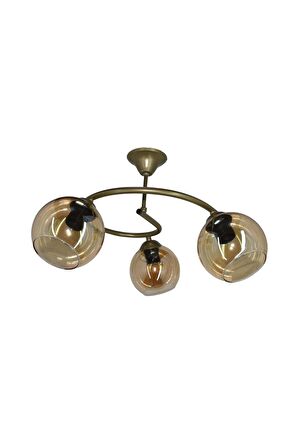 Dönence Eskitme 3'lü Bal Camlı Avize | Kaliteli Modern Metal Avize