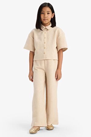Kız Çocuk Beli Lastikli Wide Leg Geniş Bol Paça Bürümcük Pantolon
