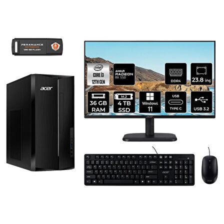 Acer Aspire TC1760 i3 12100 36GB 4TB SSD RX550/4GB W11H DT.BHUEM.004 MASAÜSTÜ PC & 23.8" MONİTÖR
