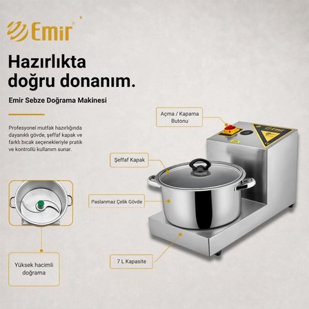 Emir Soğan Doğrama Makinesi Makinası Komple Paslanmaz Çelik 7 Lt