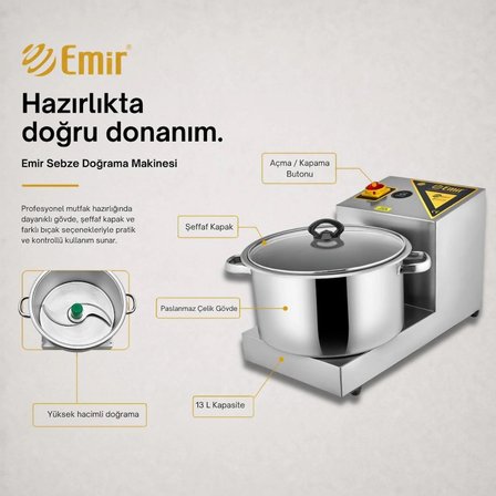 Emir Komple Paslanmaz Çelik Soğan Doğrama Lahmacun Içi Hazırlama Makinesi Makinası 13 Litre