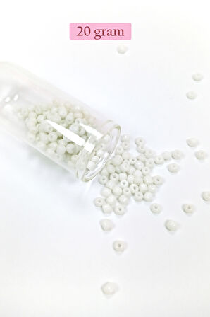 Dökme Cam Kum Boncuk Büyük Boy (6/0) 4 mm - 20 Gram - Beyaz - BNC075