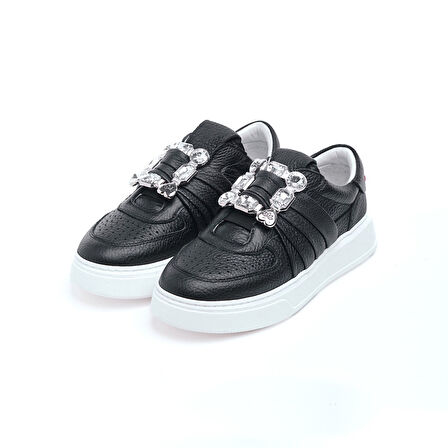 Hakiki Deri Taş Aksesuarlı Kadın Sneaker