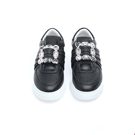 Hakiki Deri Taş Aksesuarlı Kadın Sneaker