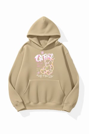 Unisex Yumuşak Dokulu On Fire Risk Baskılı Tasarım Oversize 3 İplik Hoodie Sweatshirt