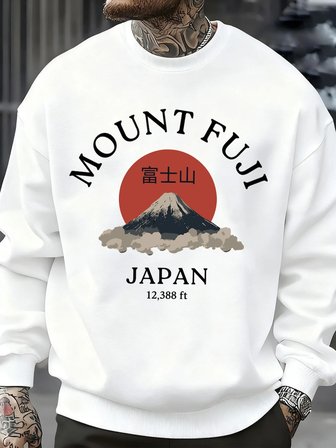 Fuji Dağı Japonya Baskılar Erkekler Kazak Sonbahar Bisiklet Yaka Kazak Hip Hop Moda Üstleri P