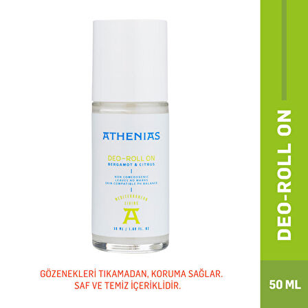 ATHENIAS Bergamot & Citrus Deodorant Roll On Koltuk Altı Tıkamaz Aluminyum Içermez 50 ml