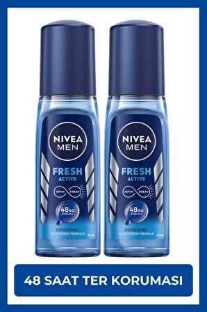 Nivea MEN Erkek Pump Sprey Deodorant Fresh Active 75ml, 48 Saat Ter Koruması, Uzun Süren Ferahlık, X2 Adet