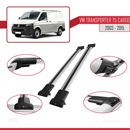 Volkswagen T5 Transporter 2003-2015 Arası ile Uyumlu FLY Model Ara Atkı Tavan Barı Gri 2 Adet