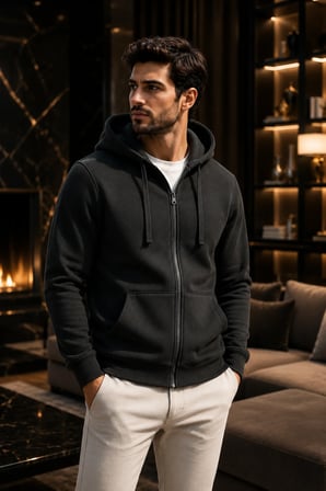 Erkek Kapüşonlu Fermuarlı Polar Ceket Günlük Kullanıma Uygun Sıcak Tutan Kışlık Sweatshirt