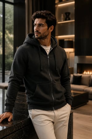 Erkek Kapüşonlu Fermuarlı Polar Ceket Günlük Kullanıma Uygun Sıcak Tutan Kışlık Sweatshirt