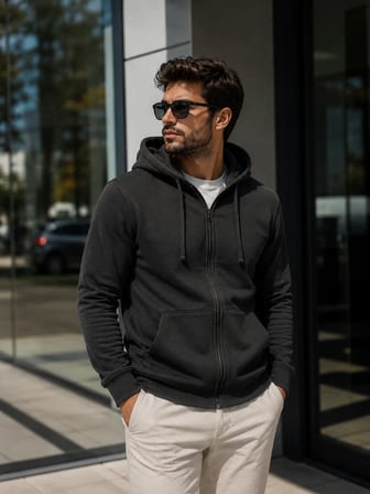 Erkek Kapüşonlu Fermuarlı Polar Ceket Günlük Kullanıma Uygun Sıcak Tutan Kışlık Sweatshirt