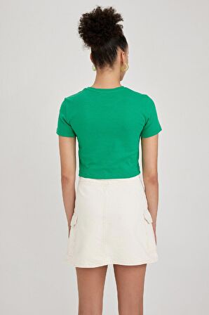 DeFacto Coool Fitted Ribana Basic Düz Kısa Kollu Tişört T9631AZ23SMGN689