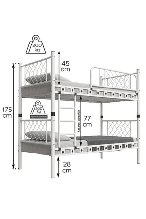 Missidea Profesyonel Yurt Tipi Ahşap Ranza Gri 90x190 cm