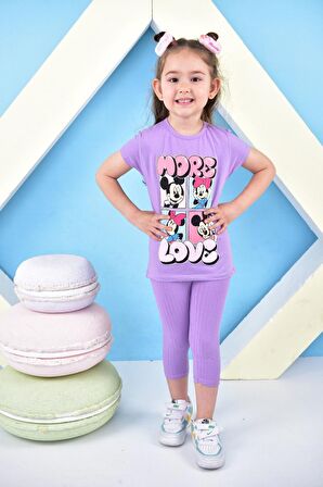 Kız Çocuk T-shirt Minie Mouse More Basklı Taytlı Takım