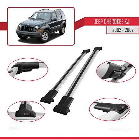 Jeep Cherokee 3 (KJ) 2002-2007 Arası ile Uyumlu FLY Model Ara Atkı Tavan Barı Gri 2 Adet