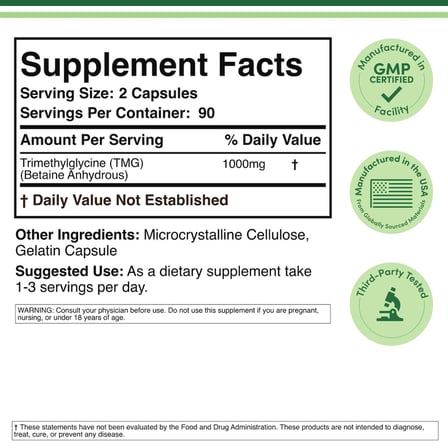 TMG Trimethylglycine 1,000 mg 120 Kapsül