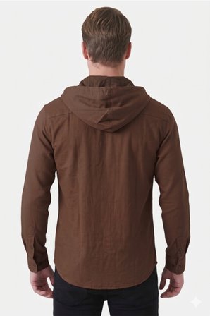 RizzUP Kahve Kapüşonlu Likralı Kot Gömlek – Slim Fit Çıt Çıt Kapamalı Erkek Gömlek 2300396
