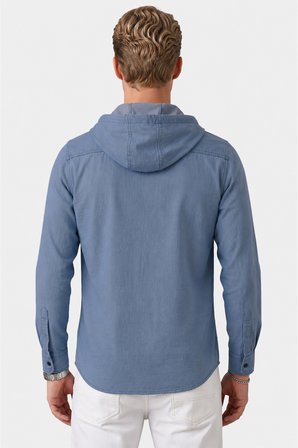 RizzUP Koyu Mavi Kapüşonlu Likralı Kot Gömlek – Slim Fit Çıt Çıt Kapamalı Erkek Gömlek 2300396