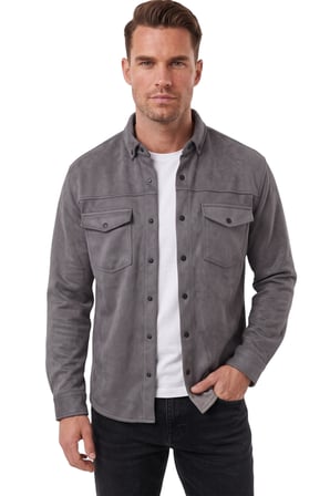 RizzUP Erkek Regular Fit Tüylenmeyen Kırışmayan Gri Süet Gömlek – Likralı Çıtçıtlı Çift Cepli 2302329