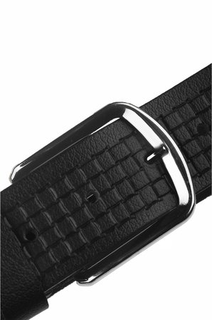 RizzUP Erkek Siyah Kare Desenli Hakiki Deri 4 cm Kemer – Spor Günlük Model Kemer 2402620