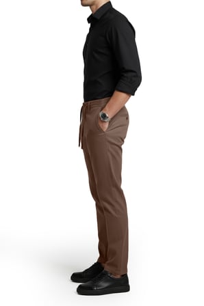 RizzUP Erkek Kahve Esnek Kumaş Slim Fit Beli Lastikli Günlük Spor Pantolon 2601070