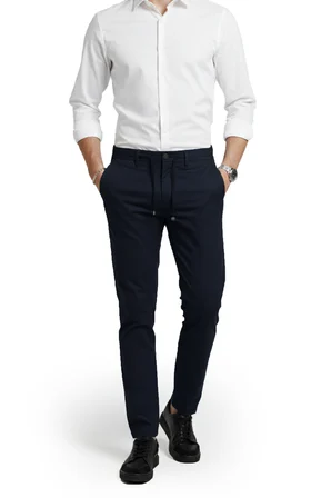 RizzUP Erkek Lacivert Esnek Kumaş Slim Fit Beli Lastikli Günlük Spor Pantolon 2601070