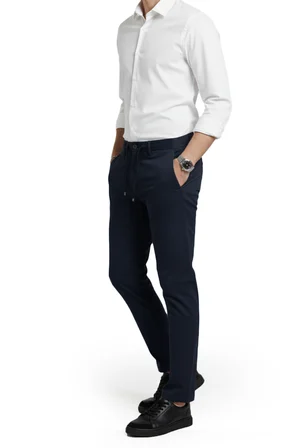 RizzUP Erkek Lacivert Esnek Kumaş Slim Fit Beli Lastikli Günlük Spor Pantolon 2601070