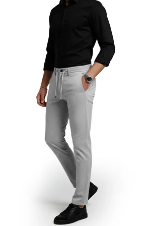 RizzUP Erkek Gri Likralı Gofre Kumaş Beli Lastikli İpli Slim Fit Günlük Pantolon 2600650