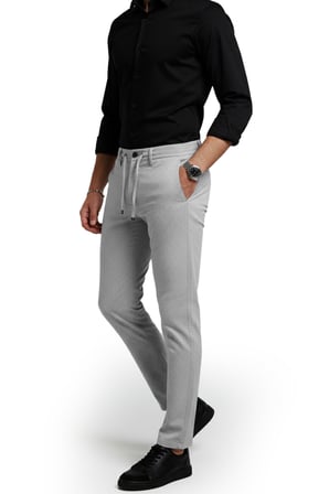 RizzUP Erkek Gri Likralı Gofre Kumaş Beli Lastikli İpli Slim Fit Günlük Pantolon 2600650