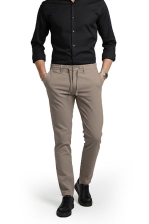 RizzUP Erkek Bej Likralı Gofre Kumaş Beli Lastikli İpli Slim Fit Günlük Pantolon 2600650