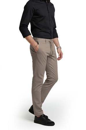 RizzUP Erkek Bej Likralı Gofre Kumaş Beli Lastikli İpli Slim Fit Günlük Pantolon 2600650